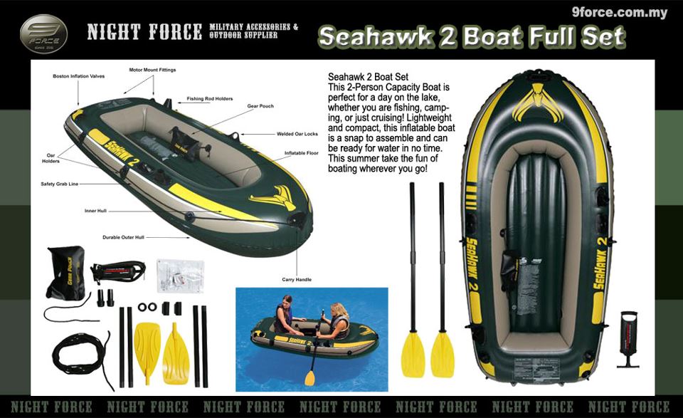 Intex Seahawk 2 Two Man Inflatable Fishing Boat (Full Set)